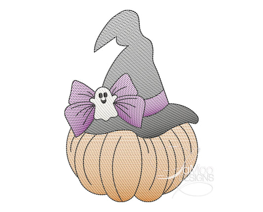 Halloween Pumpkin with Hat and Bow Sketch Design Embroidery Design