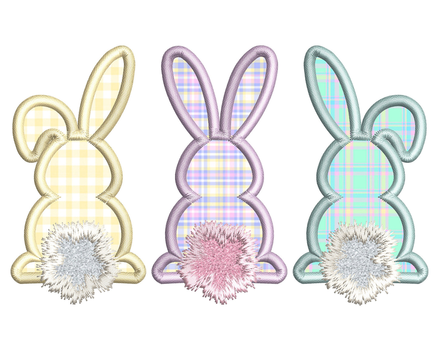 Easter Bunny Trio Satin Stitch Applique Embroidery Design