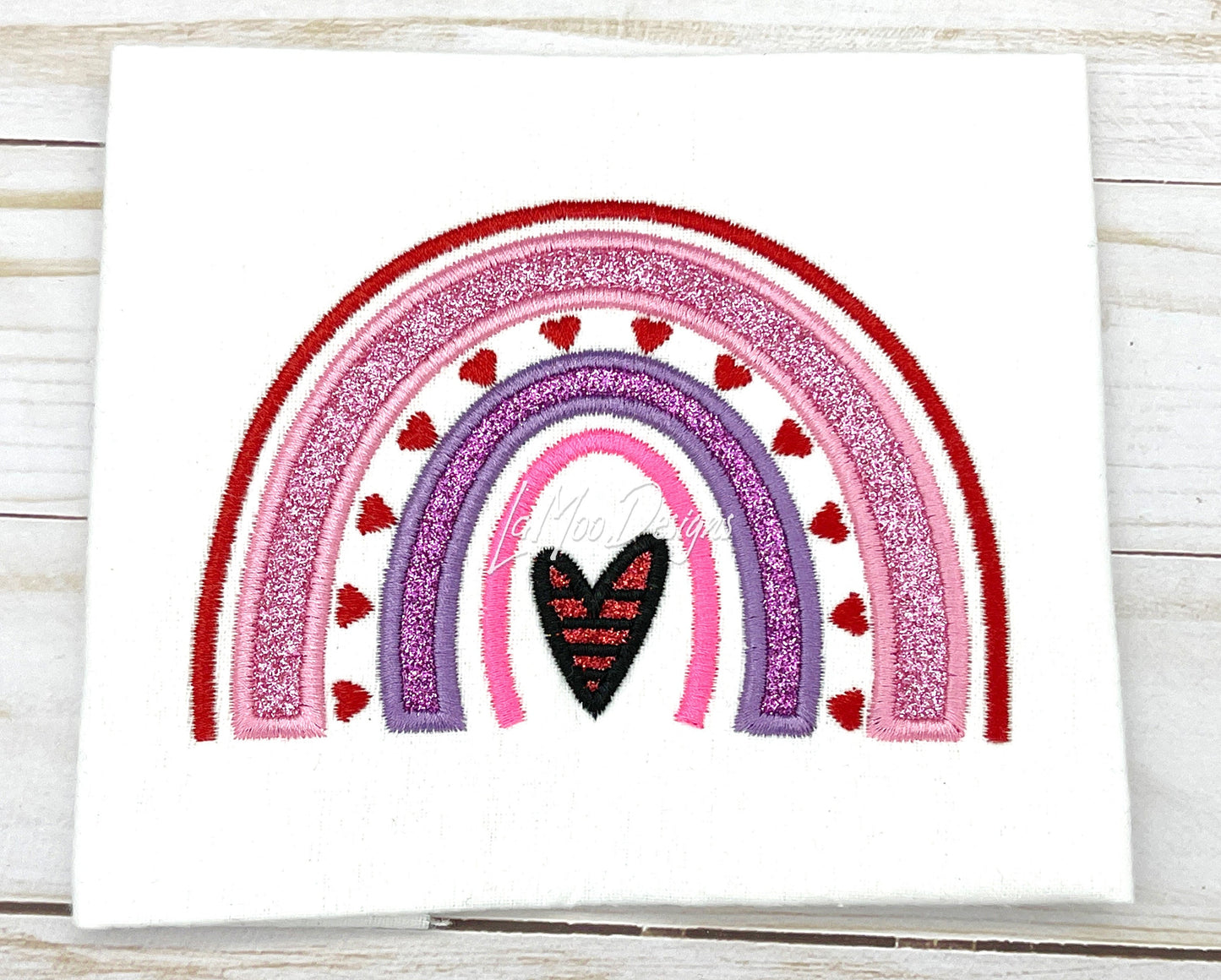 Valentine's Day Rainbow Satin Stitch Applique Embroidery Design