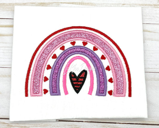 Valentine's Day Rainbow Satin Stitch Applique Embroidery Design