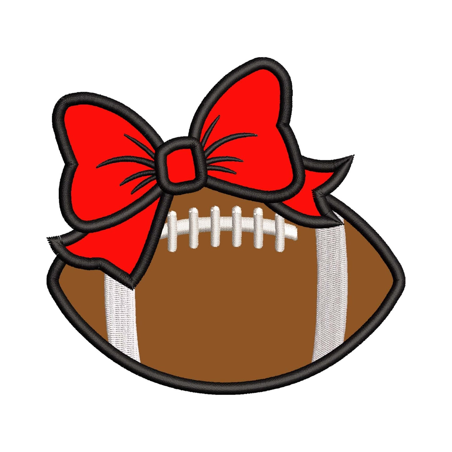 Football with Bow Satin Stitch Applique Embroidery Design