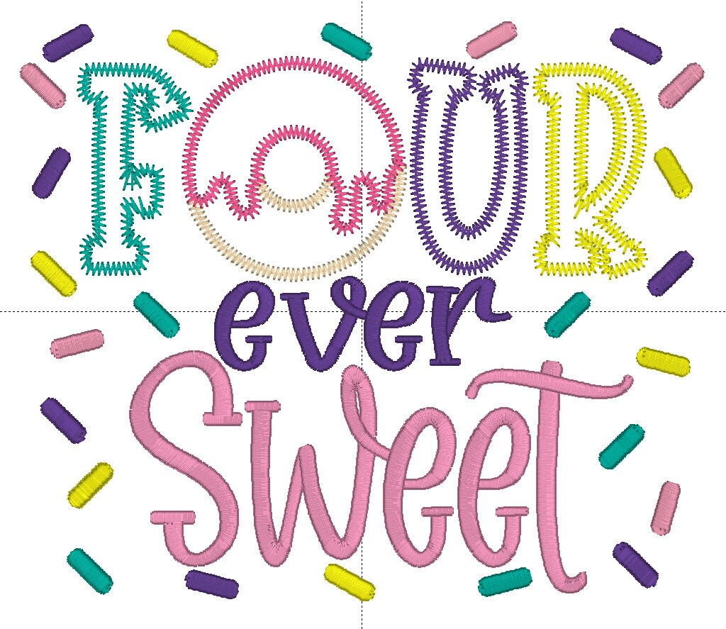 FOUR Ever Sweet Donut Birthday Zigzag Applique