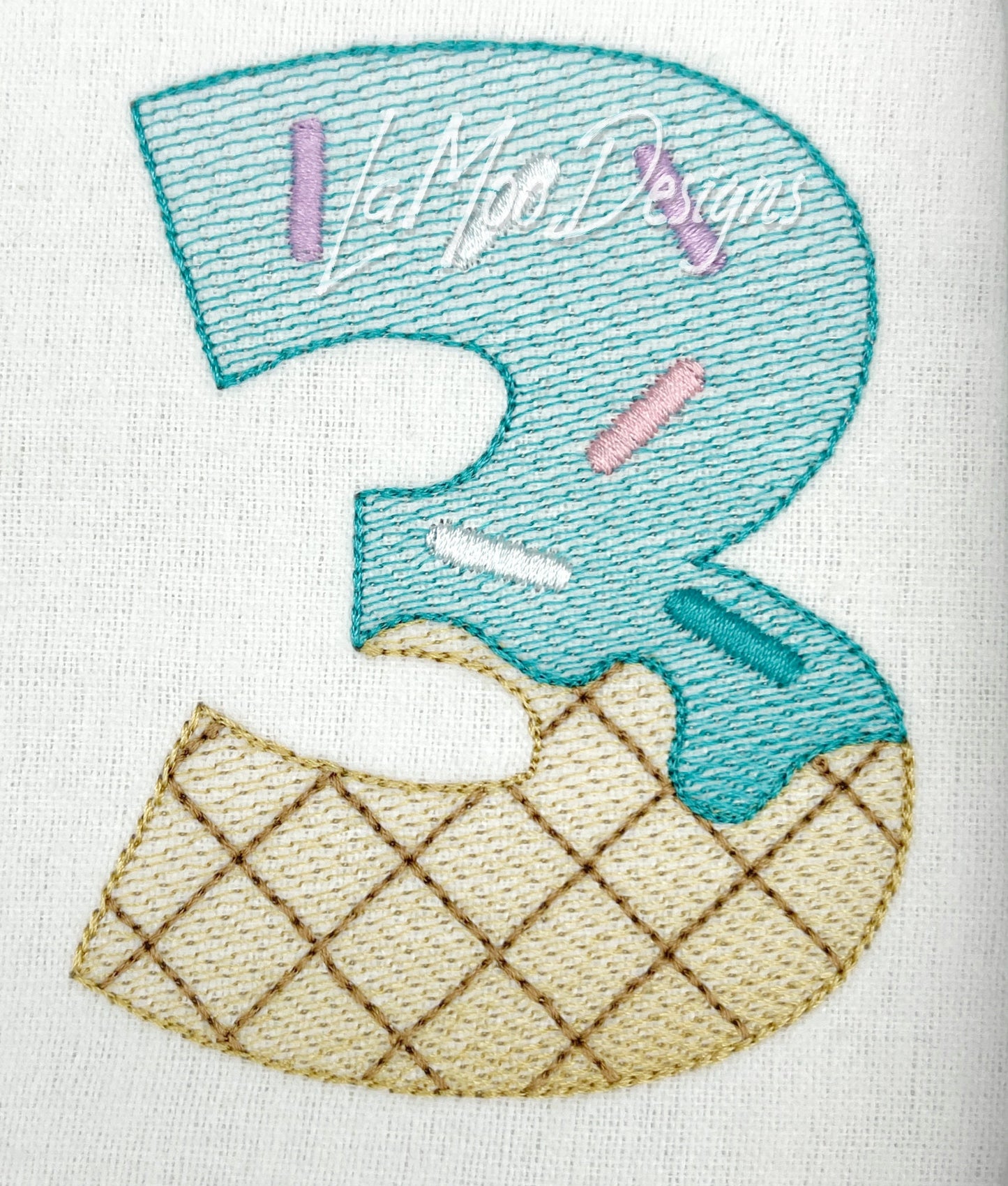 Sketch Design Ice Cream Waffle Cone 3rd Birthday Number Embroidery