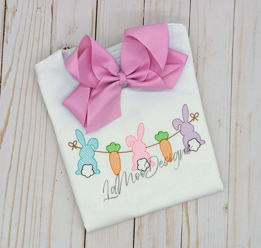 Easter Bunnies with Carrots Sketch Embroidery Design Banner