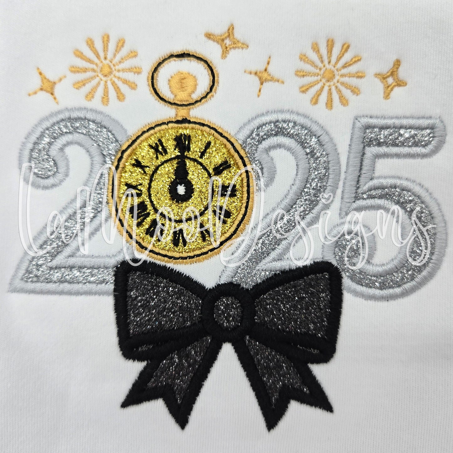 New Year 2026 with Bow Satin Stitch Applique Embroidery Design