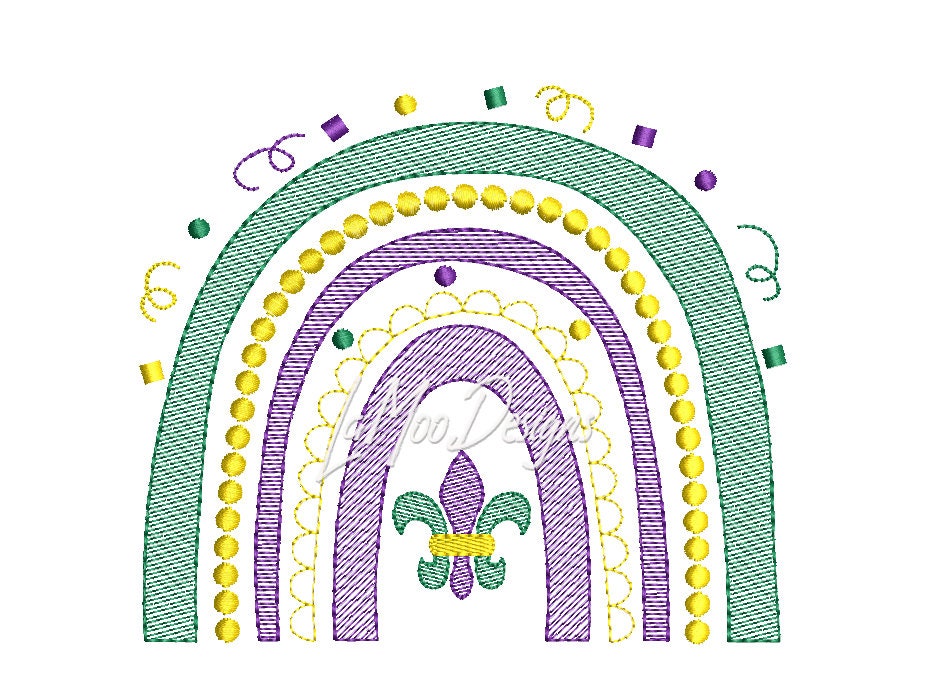 Mardi Gras Rainbow Embroidery Sketch Design