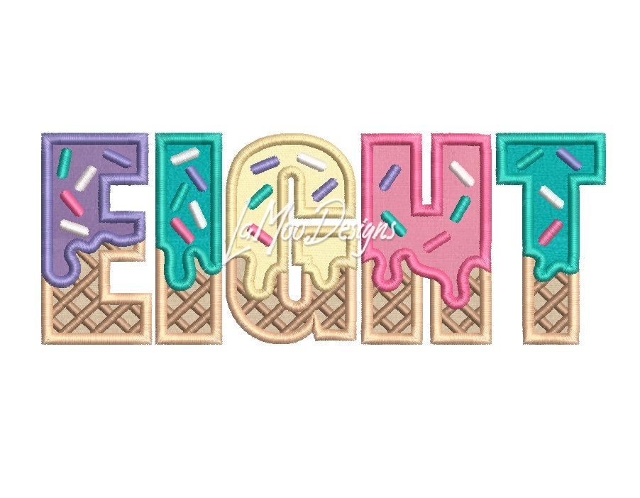 SIX through TEN Ice Cream Waffle Cone Birthday Embroidery Satin Stitch Applique Design