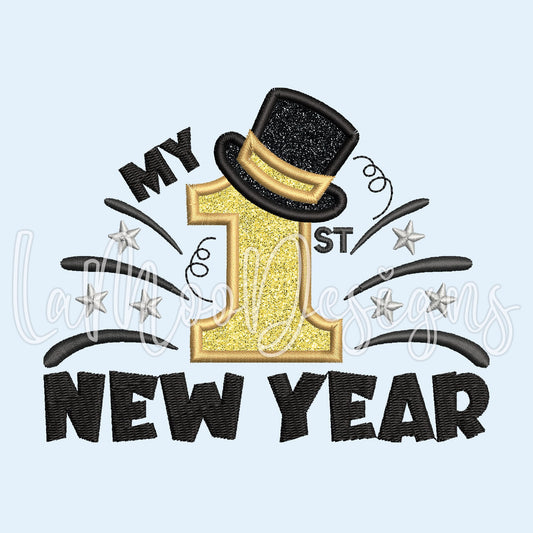 My 1st New Year Satin Stitch Applique Embroidery Boy Design