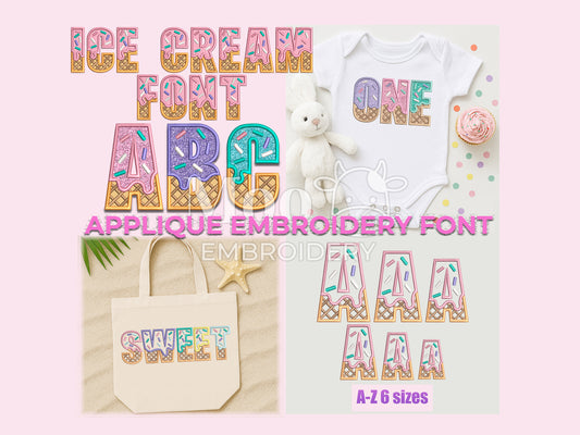 Ice Cream Embroidery Satin Stitch Applique Font 5 Sizes
