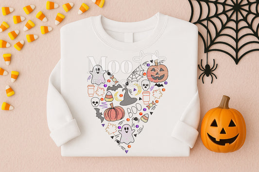 Halloween Sketch Design Heart Embroidery Design