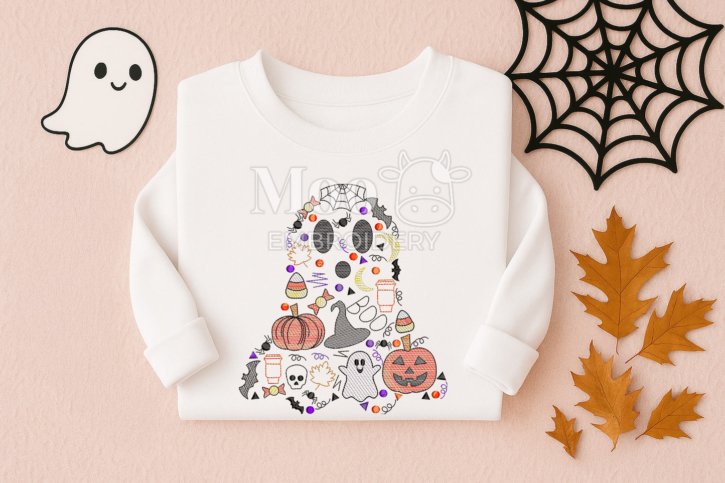 Halloween Sketch Design Ghost Embroidery Design
