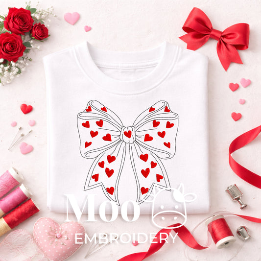 Valentine's Day Bow Bean Stitch Embroidery Applique Design (5 Sizes)
