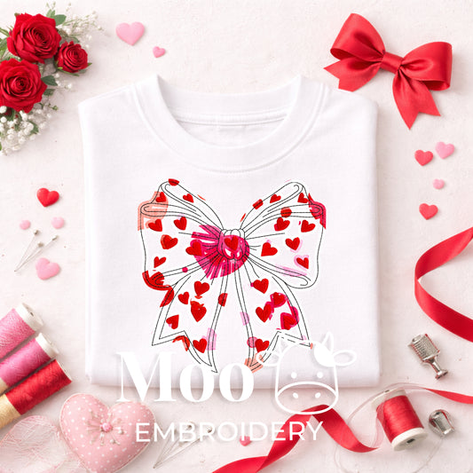 Valentine's Day Bow Bean Stitch Embroidery Applique Design (5 Sizes)