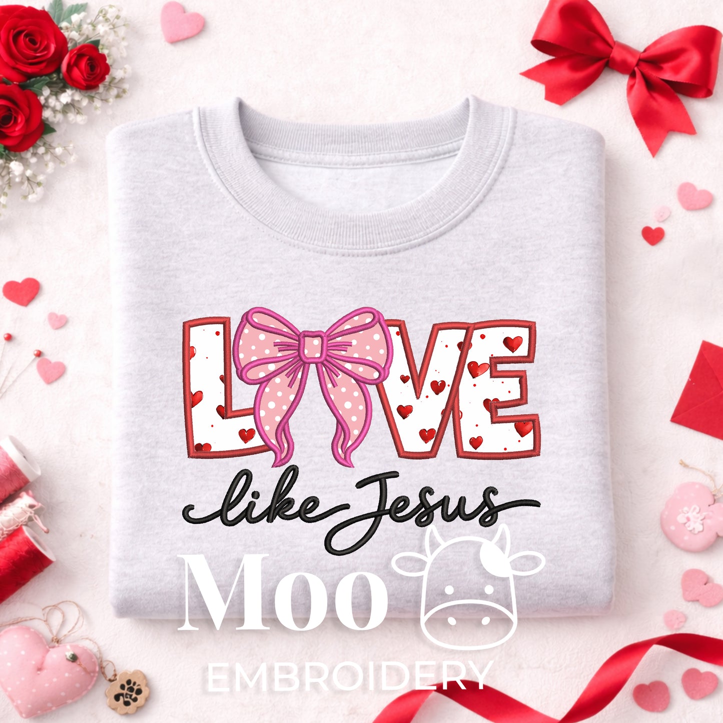 Love Like Jesus Satin Stitch Applique Embroidery Design, Christian Valentine's Day Faith Applique (5 Sizes) (Digital Download)