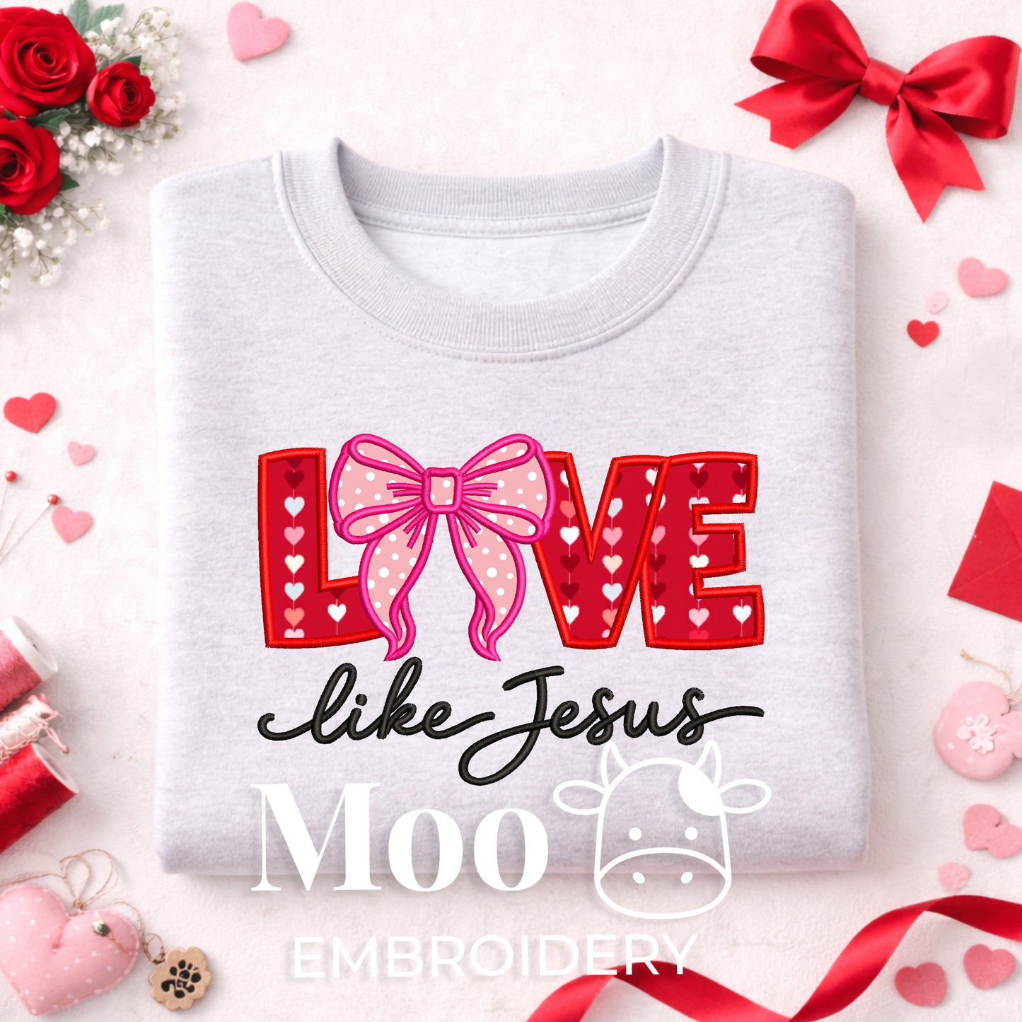 Love Like Jesus Satin Stitch Applique Embroidery Design, Christian Valentine's Day Faith Applique (5 Sizes) (Digital Download)